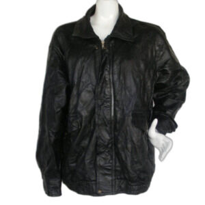 LEATHER & SOLE Patchwork Bomber Jacket, XL, Black, Vintage